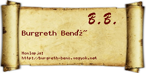 Burgreth Benő névjegykártya